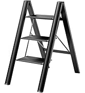3 Step Ladder, Aluminum Lightweight Folding 3 Step Stool with Anti-Slip Wide Pedal, 330lbs Capaci...