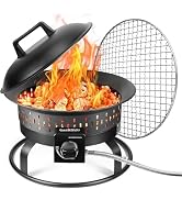 GasBRUH 19? Outdoor Portable Propane Fire Pit with Grill Grate, Cover&Carry Kit,60,000 BTU Campin...