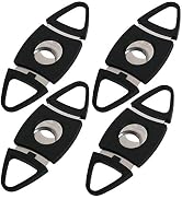 Mantello Black Plastic Guillotine Cigar Cutter - Set of 4 Stainless Steel Double Cutting Blade Cl...