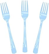 SietDESEO 25 PCS Light Blue Plastic Forks Baby Blue Forks Disposable Utensils Heavy Duty Disposab...