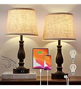 EJIAXIN Table Lamps Set of 2, Bedside Nightstand Lamps with USB Charging Ports, 3 Way Dimmable To...