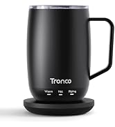 Tronco Temperature Control Heated Coffee Mug 14 oz – Rechargeable Self-Heating Smart Mug with Lid...