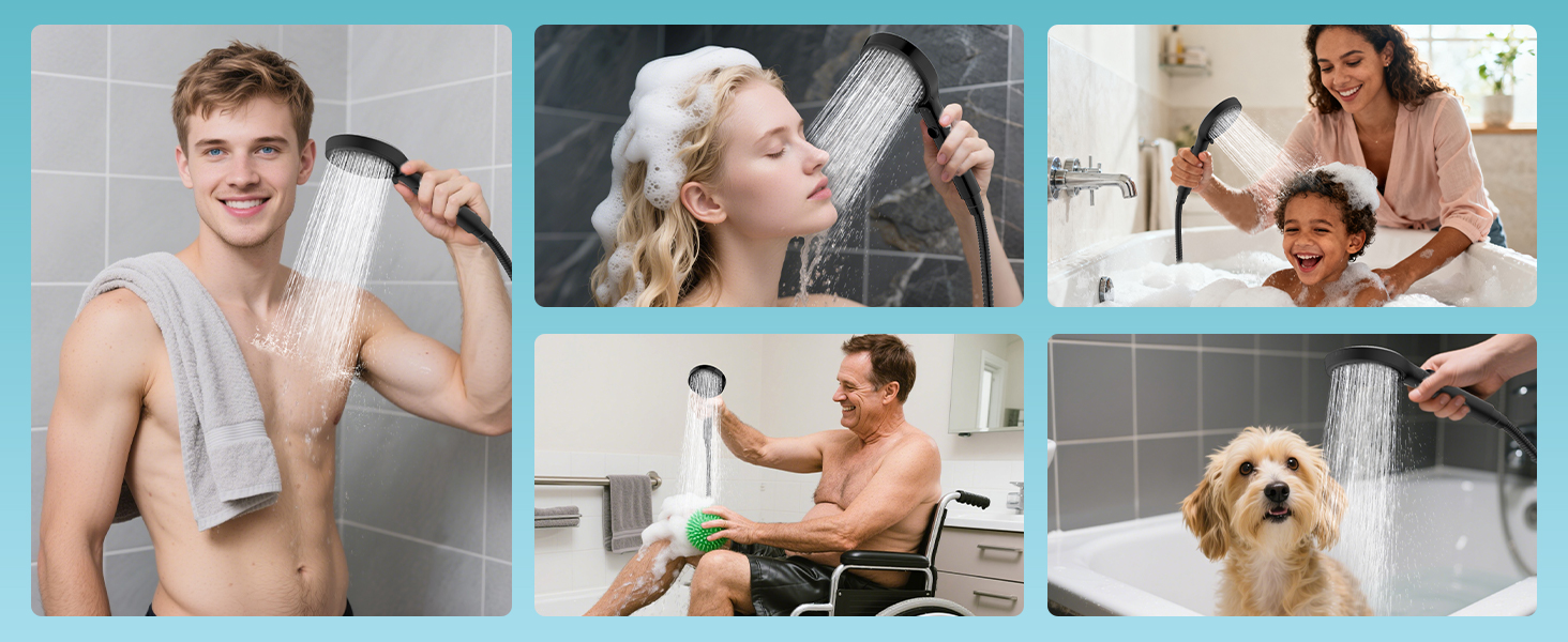 hand held shower head with long hose