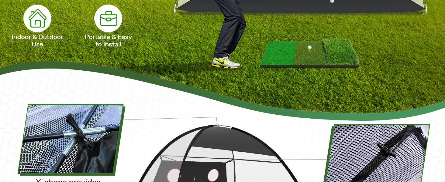Golf Net, 10x7FT with Golf Practice Mat, Hitting Aid Nets Indoor– Gifts for Men/Dad/Him