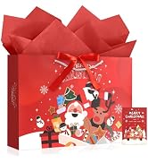 JMANNI Christmas Gift Bags,1PCS Large christmas Gift Bag with Ribbon and 1 Greeting Card 2 Tissue...