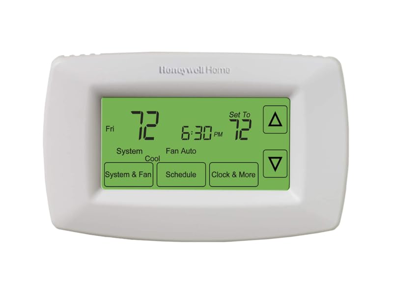 7-Day Programmable Touchscreen Thermostat with screen displaying temperature and controls