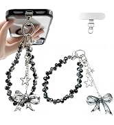 QIOFEARTH Crystal Beaded Phone Wrist Strap, Cute Cellphone Lanyard Chain, Bow Keychain Wristlet B...