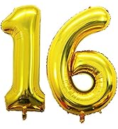 GOER 42 Inch Gold 16 Number Balloons for 16th Birthday Party Decorations,Jumbo Foil Helium Balloo...