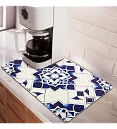Matace Designer Coffee Maker Mat Dish Drying Mat - 12x19 Trimmable, PU Leather Surface & Rubber B...