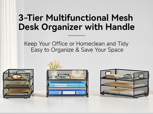 3-tier multifunctional mesh desk organizer