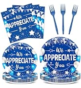 96pcs Blue Silver We Appreciate You Plates and Napkins set for Thankful Party Decorations Thank Y...