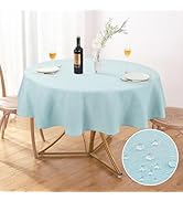 AUSSPVOCT Textured Tablecloth Round 60 Inch Waterproof Spill-Proof Wipeable Table Cloth Wrinkle F...