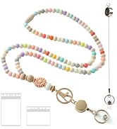 Disstong Wooden Beaded Lanyard for Women - Teacher Nurse ID Badge Holder - Retractable Breakaway ...