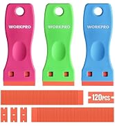WORKPRO 3-Piece Plastic Razor Blade Scraper with 120 Pcs Plastic Razor Blades, for Gasket Remover...