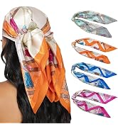 HBselect 4PCS Head Scarf for Women 35” Head Scarves Silk Like Satin Neck Scarfs Square Bandana Ha...