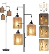 Hotsonic 72" Rattan Boho Floor Lamp, Tall Dimmable Standing Lamp with Handcrafted Brown Shade, In...