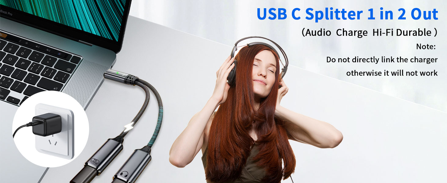 USB C Splitter 1 in 2 Out