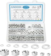 300-Piece 304 Stainless Steel SAE Hex Nut & Flat Washer Assortment Kit - 6 Sizes #6-32, #8-32, #1...