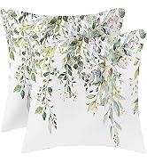 Velvet Floral Spring Pillow Covers 18 x 18 Inch Set of 2 Vintage Wild Flowers Decor Sage Green Th...