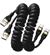 Coiled USB C Cable Fast Charging,2Pack 5FT USB A to Type C TPE Rubber | SIIIUYF,for CarPlay & And...