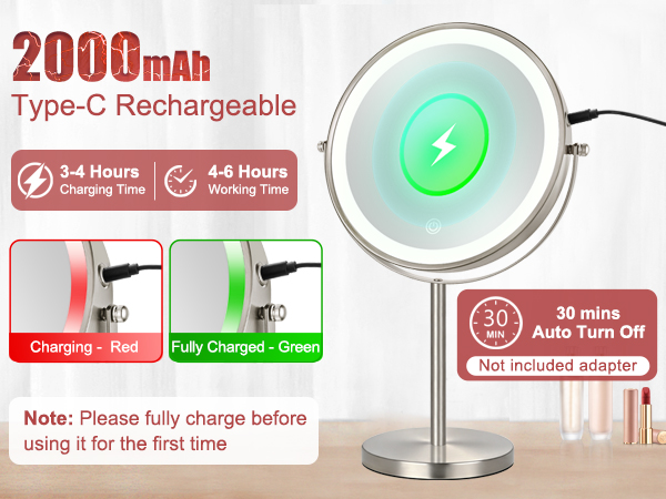 rechargeable lighted makeup mirror