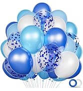 68Pcs Blue and White Balloons Kit 12 Inch, Blue Confetti Balloons Light Blue Baby Blue Pearl Whit...