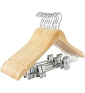 TOPIA HANGER Wooden Suit Hangers with Adjustable Metal Clips (10 Pack), Solid Smooth Wood Clothes...