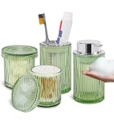 Tonxus Green Glass Bathroom Accessories Set, 4pcs Bathroom Accessory Set, Foaming Soap Dispenser,...