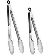 Hotec Stainless Steel Kitchen Tongs, Set of 2-9" and 12", Locking Metal Food Tongs for Cooking, S...