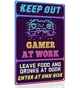 ALKB Keep Out Signs for Gaming Room Wall Door Decor - 8x12 Inch Futuristic Metal Sign Gift for Bo...