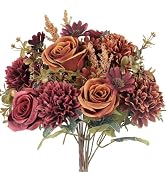 GTIDEA 2 Bundles Artificial Fall Flowers 2 Colors Fake Roses Silk Bouquets with Hydrangea Autumn ...