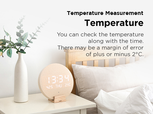 Automatic Brightness temperature wood wooden clock desk clock cordless