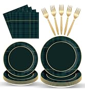 Cogniplay 96PCS Green Blue Tartan Plaids Party Tableware Set We Can Bearly Wait Paper Plates Tart...