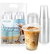 FROZIP 50 Pack 16 oz Plastic Cups with Sip Lids - Strawless Clear Plastic Cups with Lid - Smoothi...