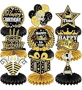 9 PCS Happy Birthday Party Table Decorations | Black and Gold Birthday Center Pieces for Table | ...