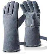 OZERO 932°F Heat Resistant Forge Welding Gloves 14 inches Cowhide Leather - Long Sleeve and Insul...