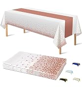 OHOME 4 Pack Disposable Plastic Table Cloths,White and Rose Gold Rectangle Table Covers for Birth...