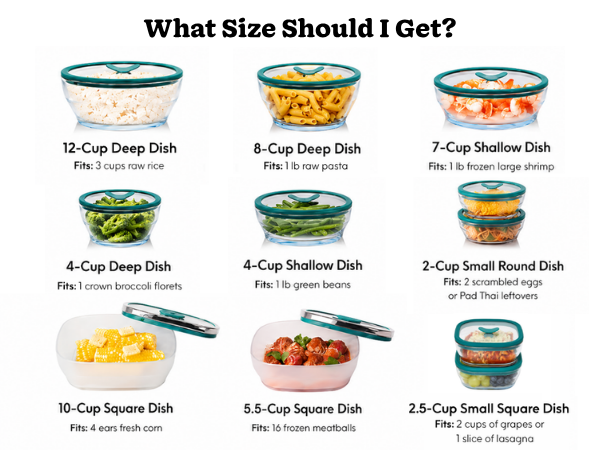 variety of Anyday microwave cooking dish sizes