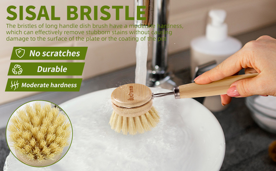 long handle dish brush with sisal bristle