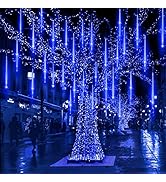 Blue Meteor Shower Lights Outdoor Christmas Decorations 540 LED Meteor Lights Waterproof 50cm 10 ...