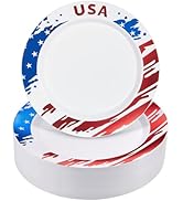 BESTVIP 50Pcs 4th of July Plastic Plates - Patriotic Red White Blue Disposable Plates with USA Pa...