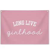 Sahjzk Long Live Girlhood Banner Girls Room Decor Linen Pink Wall Hanging Flag for Toddler Girl R...