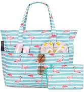 KABAQOO Extra Large Beach Bag Waterproof Sandproof Women Beach Tote with Zipper & Wet Compartment...
