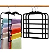 Closet Organizers and Storage,5 Pack Velvet Pants-Hangers-Space-Saving,Non Silp 5 Tier Organizati...