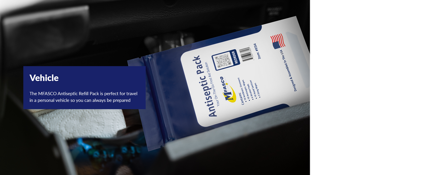glove box compartment travel personal work vehicle travel prepared antiseptic pack refill