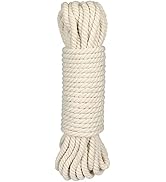 66 ft Natural White Rope,5/16 inch Cotton Rope,3Ply Soft Rope Cord,Craft Rope Thick Cotton Twiste...