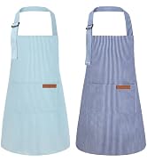 XLSXEXCL 2 Pack Stripes Kids Apron, Kids Cooking Aprons with 2 Pockets, Cute Aprons for Cooking f...