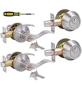 Keyed Alike Front Door Lever Lockset with Single Cylinder Deadbolt Combination Set, Exterior Door...