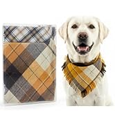 2 Pack Thick Triangle Dog Bandanas with Tassels Edges, Reversible Plaid Dog Bandanas Boy Girl in ...