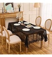 Raedan Black Floral Embroidered Lace Rectangular Tablecloth 55”x70” Vintage Table Cover (Black, 5...